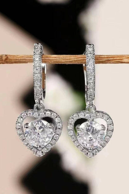 2 Carat Moissanite Platinum-Plated Heart Drop Earrings - Carri's Cache