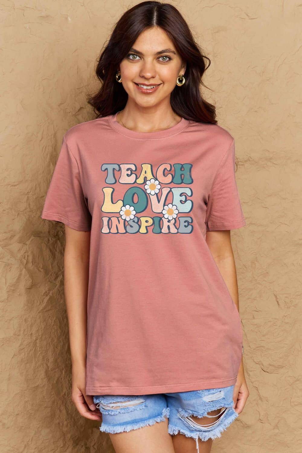 Simply Love Full Size TEACH LOVE INSPIRE Graphic Cotton T-Shirt - Carri's Cache