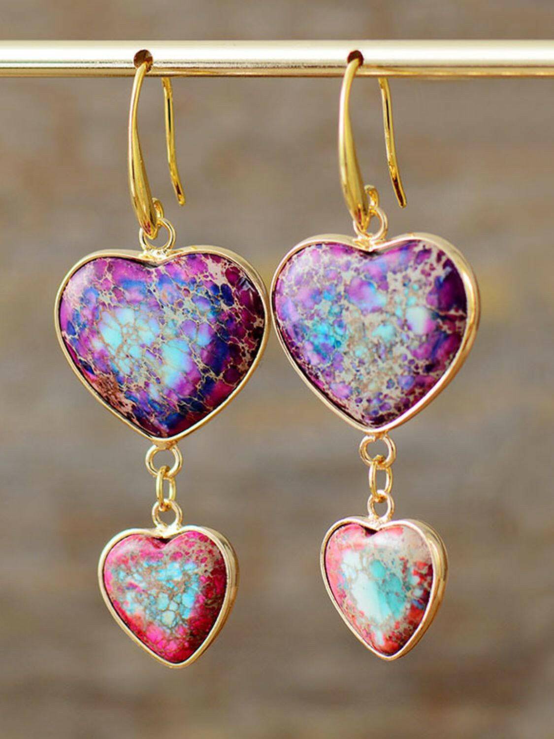 Heart Shape Imperial Jasper Dangle Earrings - Carri's Cache