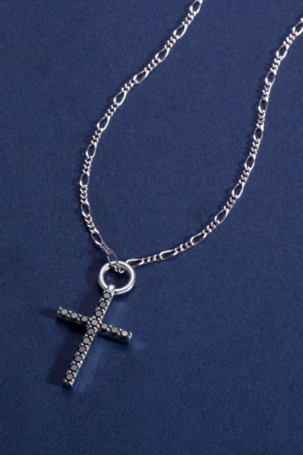 Moissanite Cross Pendant Platinum-Plated Necklace.