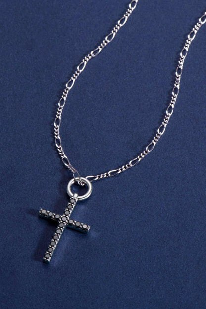 Moissanite Cross Pendant Platinum-Plated Necklace.