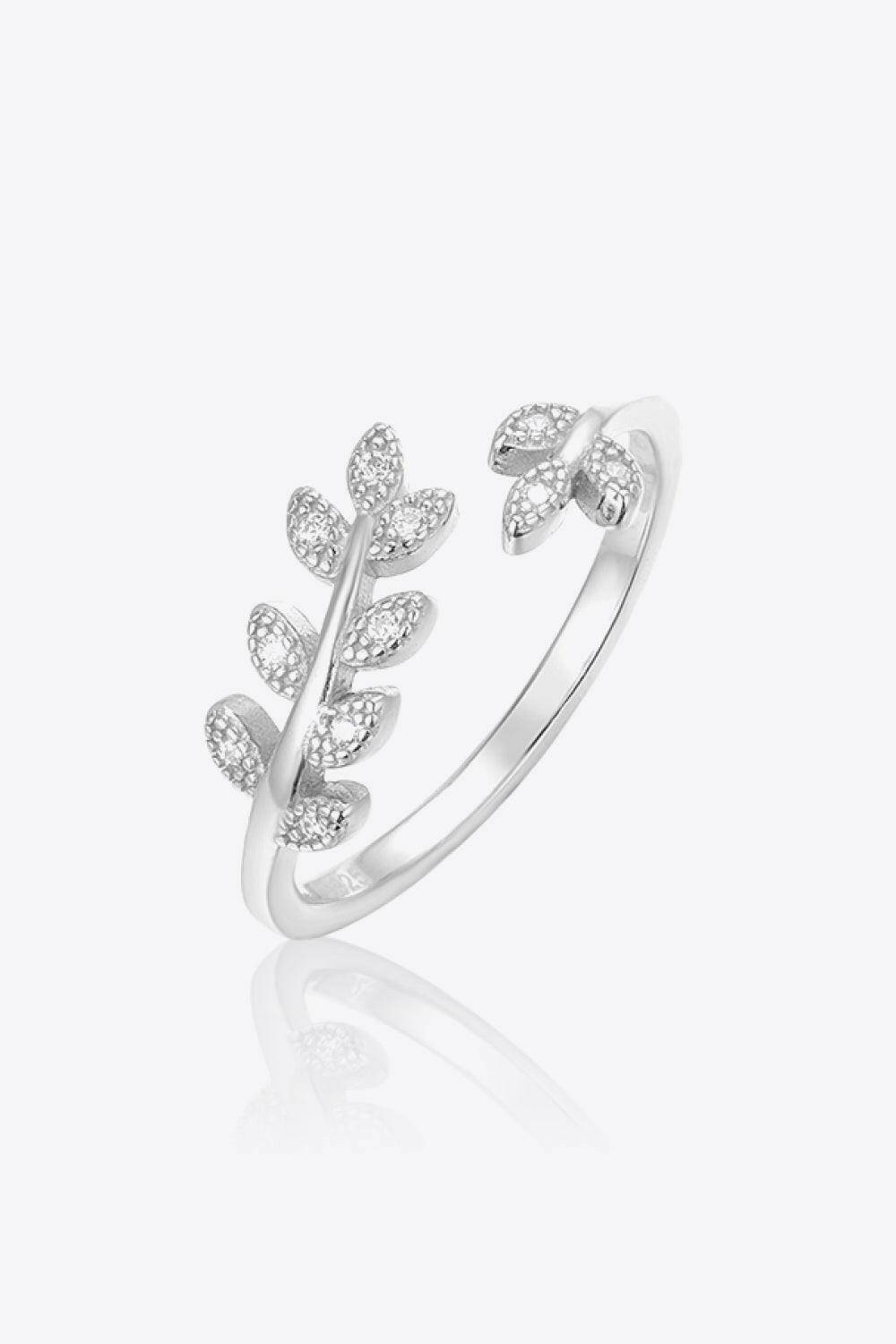 Inlaid Zircon Leaf-Shaped Open Ring - Carri's Cache