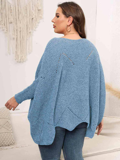 Plus Size Round Neck Batwing Sleeve Sweater - Carri's Cache