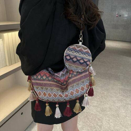 Printed Tassel Detail Crossbody Bag with Small Purse - Carri's Cache