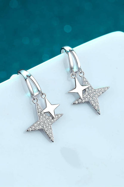 Moissanite Star Rhodium-Plated Drop Earrings - Carri's Cache