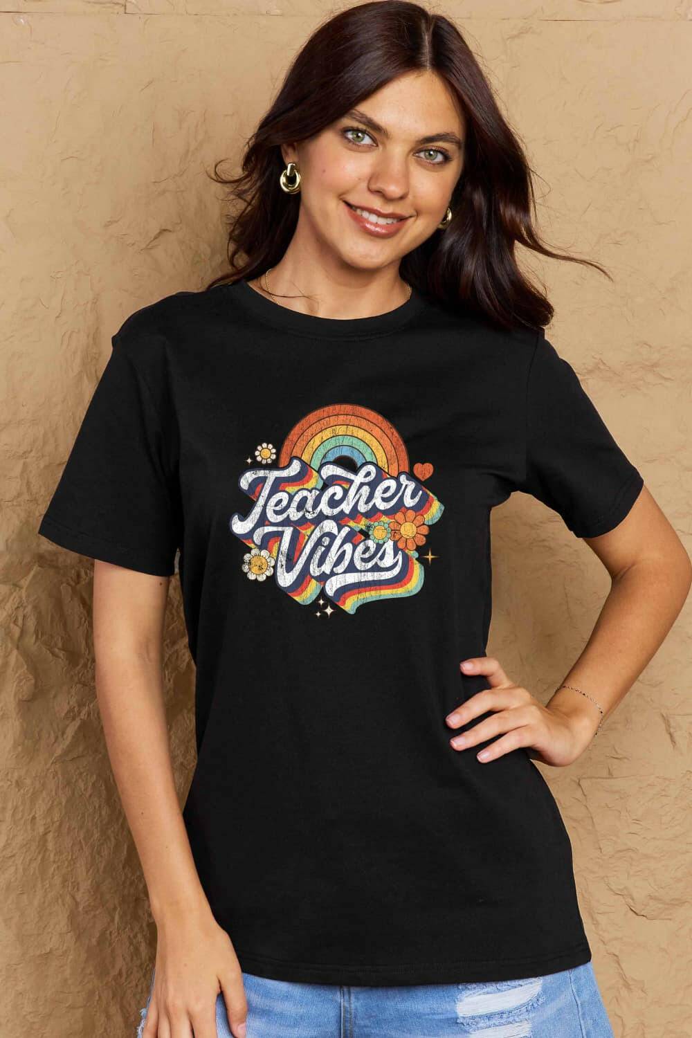 Simply Love Full Size TEACHER VIBES Graphic Cotton T-Shirt - Carri's Cache