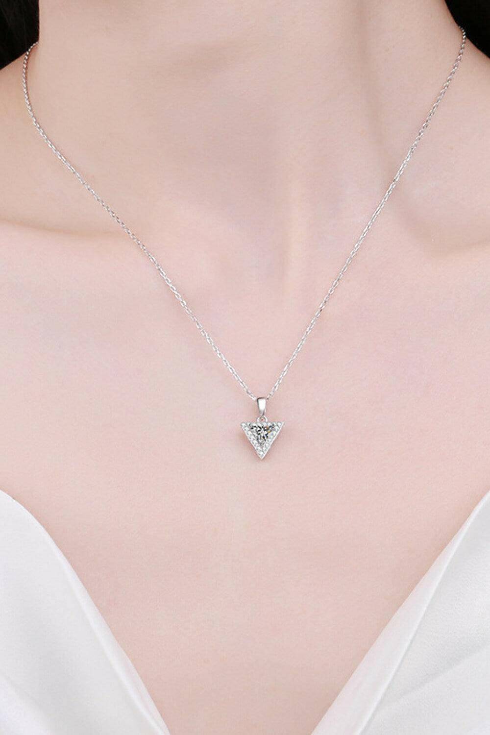 925 Sterling Silver Triangle Moissanite Pendant Necklace - Carri's Cache