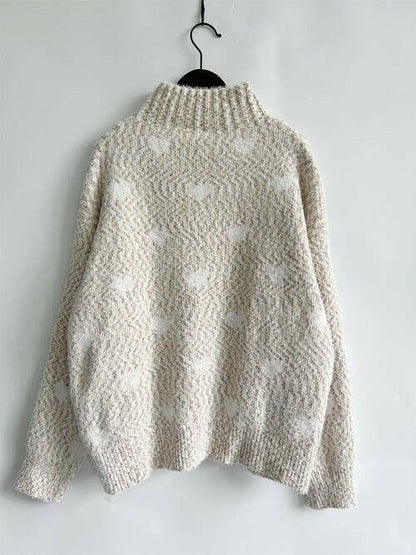 Heart Heathered Turtleneck Drop Shoulder Sweater - Carri's Cache