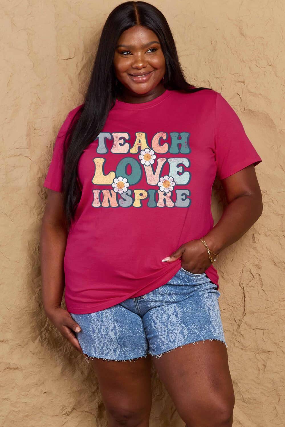 Simply Love Full Size TEACH LOVE INSPIRE Graphic Cotton T-Shirt - Carri's Cache