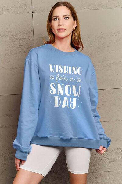 Simply Love Full Size WISHING FOR A SNOW DAY Round Neck Sweatshirt - Carri's Cache