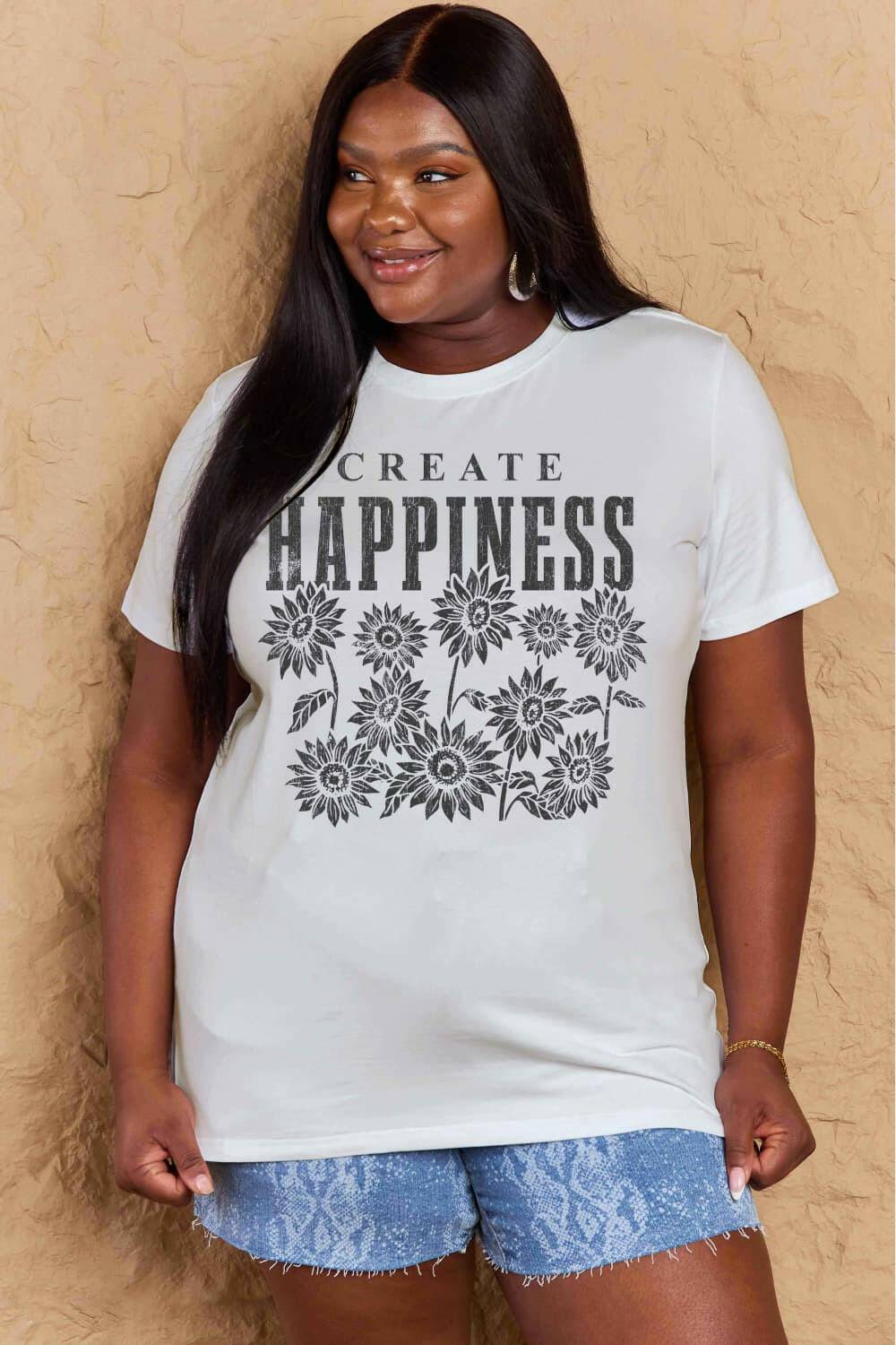 Simply Love Full Size CREATE HAPPINESS Graphic Cotton T-Shirt - Carri's Cache