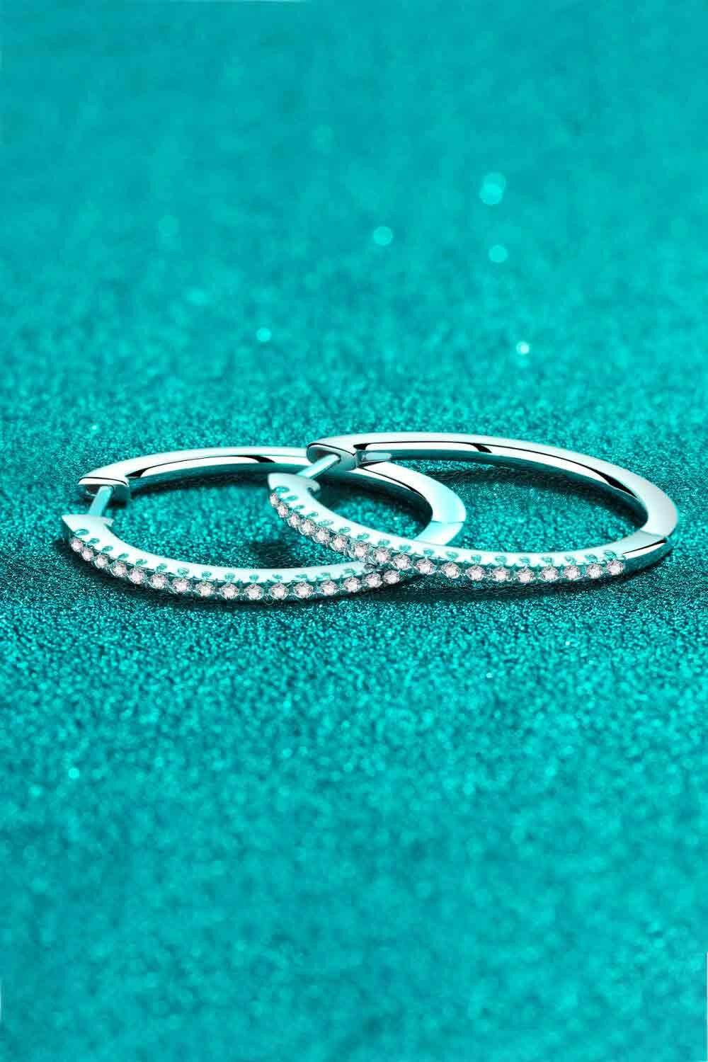 Rhodium-Plated Moissanite Hoop Earrings - Carri's Cache