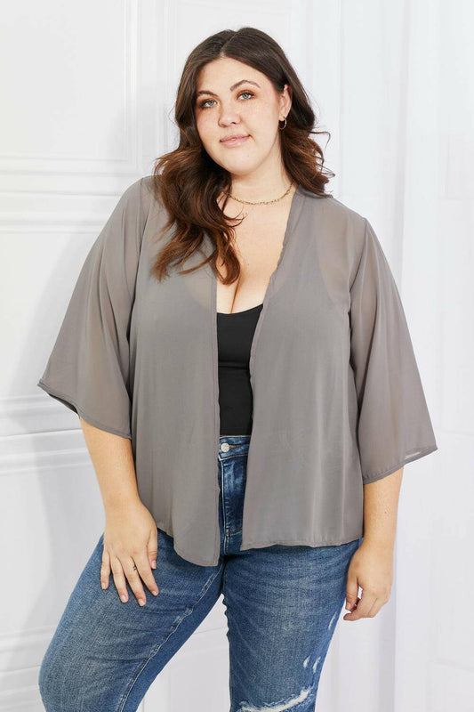 Melody Just Breathe Full Size Chiffon Kimono in Grey - Carri's Cache