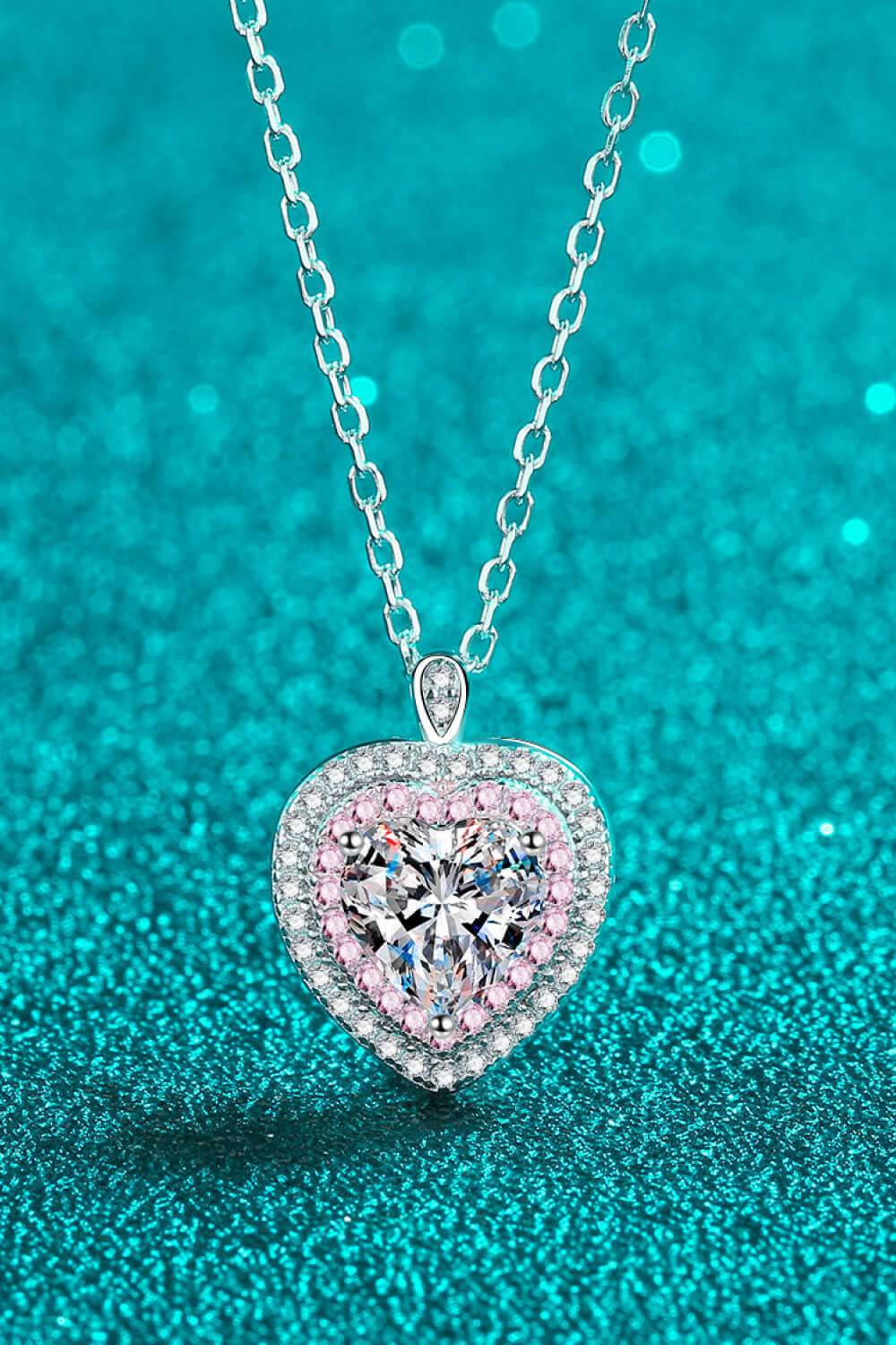 925 Sterling Silver 1 Carat Moissanite Heart Pendant Necklace.