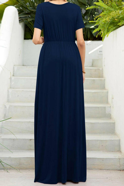 Round Neck Maxi Tee Dress with Pockets.