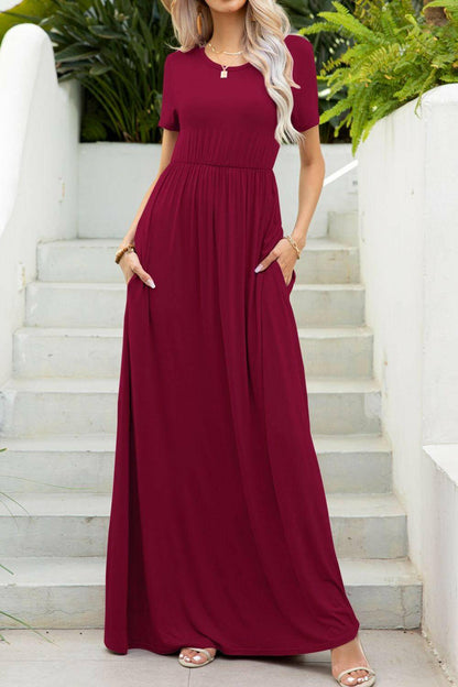 Round Neck Maxi Tee Dress with Pockets.