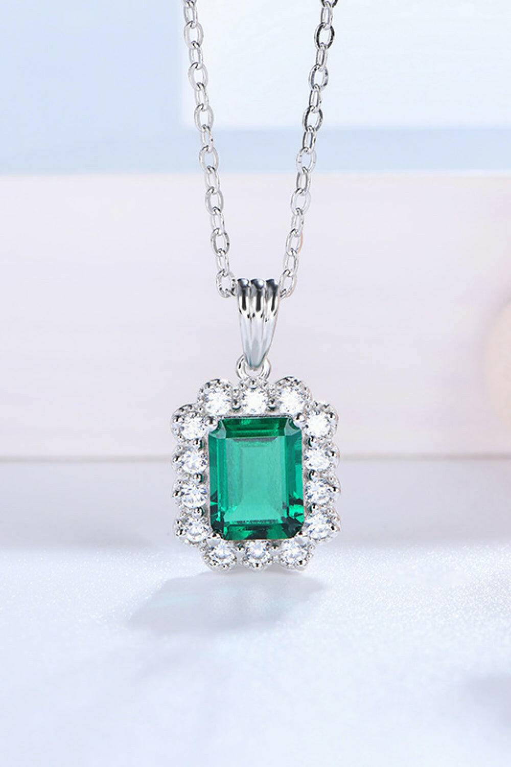 1.5 Carat Lab-Grown Emerald Pendant 925 Sterling Silver Necklace - Carri's Cache