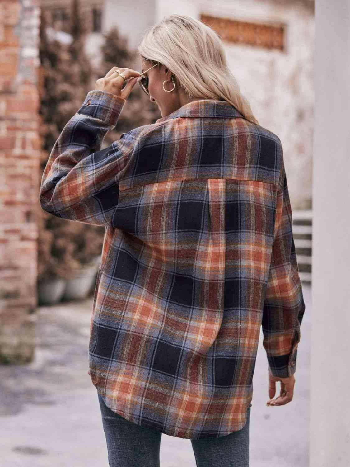 Plaid Dropped Shoulder Longline Shirt - Carri's Cache