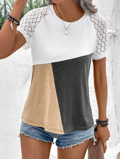 Color Block Raglan Sleeve Round Neck Tee - Carri's Cache