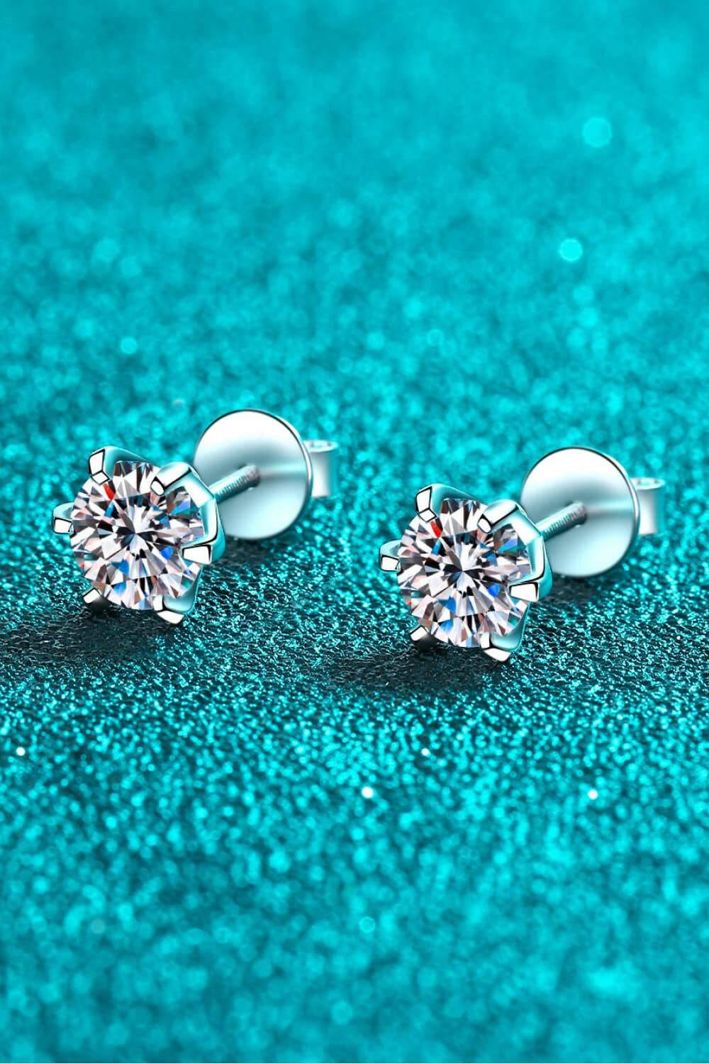 Moissanite Rhodium-Plated Stud Earrings - Carri's Cache