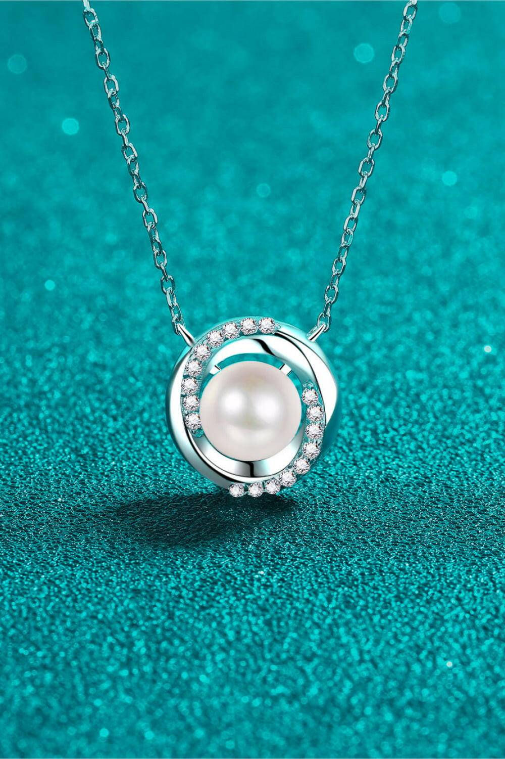 Moissanite Pearl Rhodium-Plated Necklace - Carri's Cache