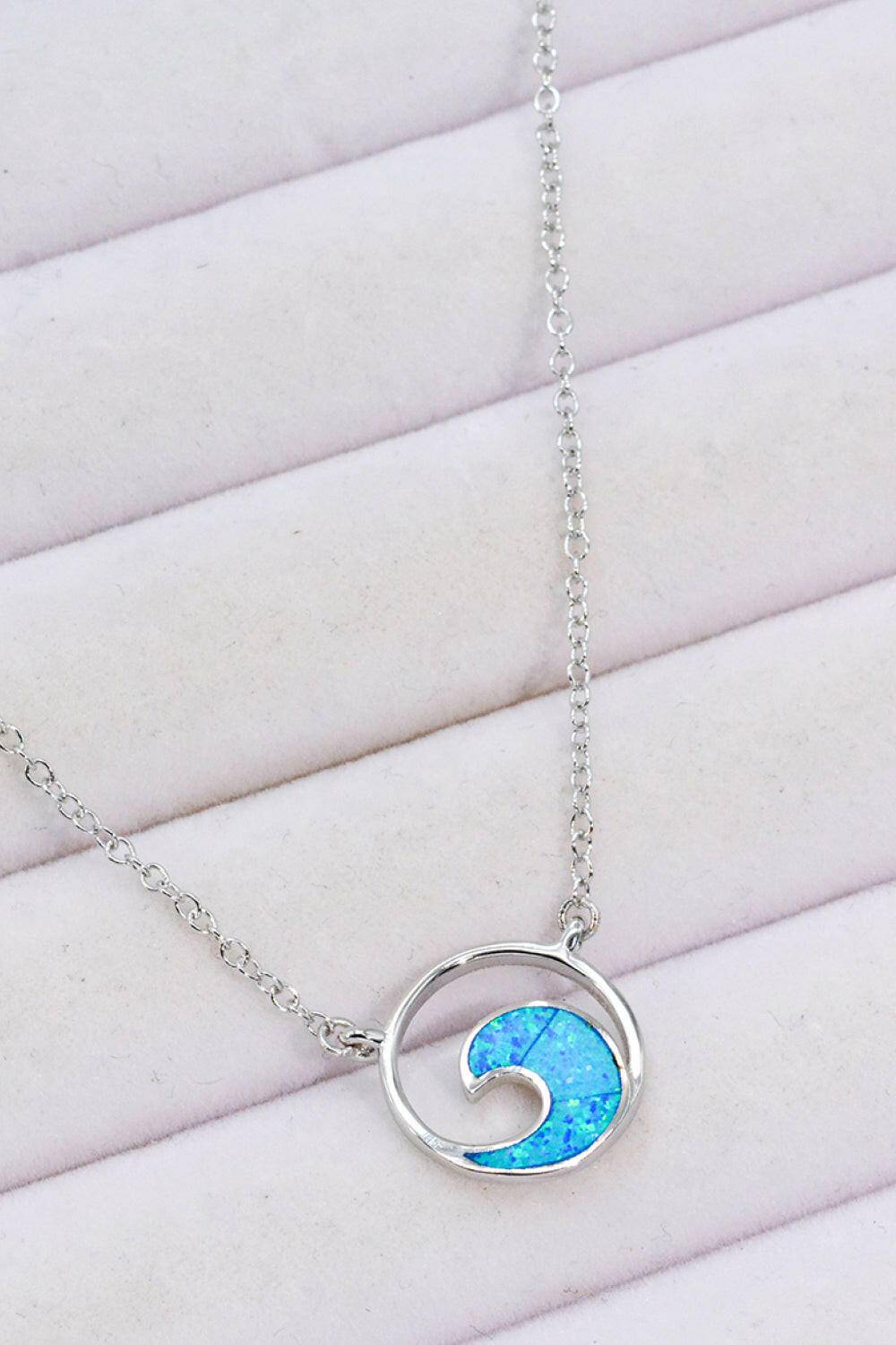 Opal Wave Pendant Necklace.