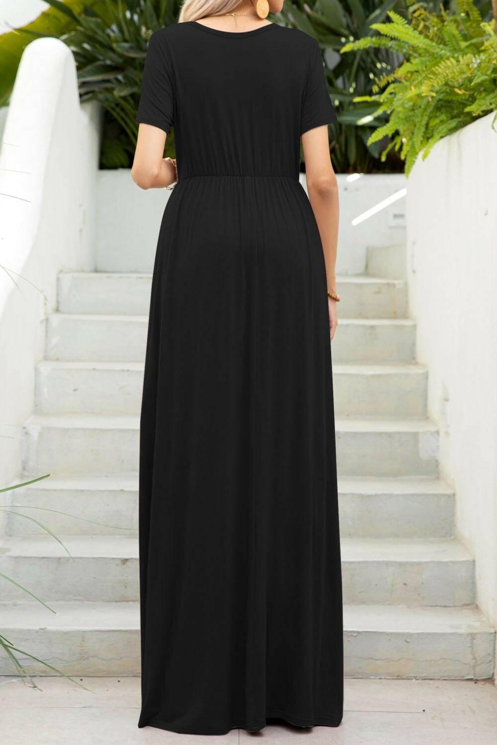 Round Neck Maxi Tee Dress with Pockets.