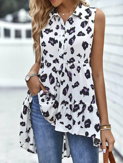 Leopard High-Low Sleeveless Shirt - Carri's Cache