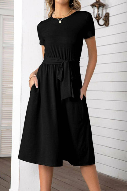 Belted Tee Dress With Pockets.