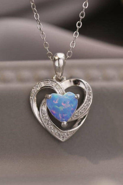 Opal Heart Pendant Necklace.