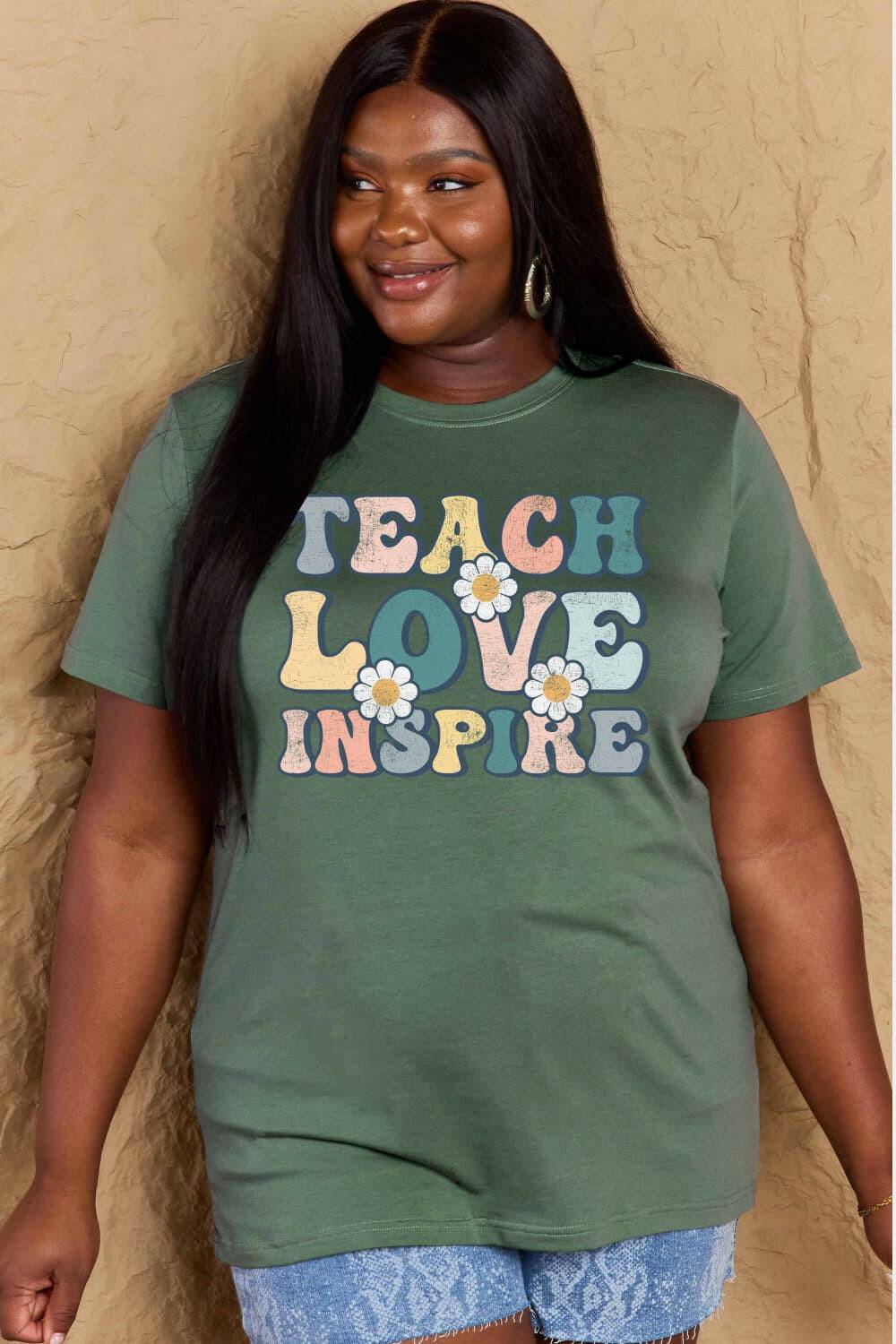 Simply Love Full Size TEACH LOVE INSPIRE Graphic Cotton T-Shirt - Carri's Cache