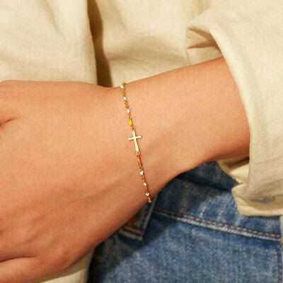 18K Gold-Plated Cross Bead Bracelet - Carri's Cache