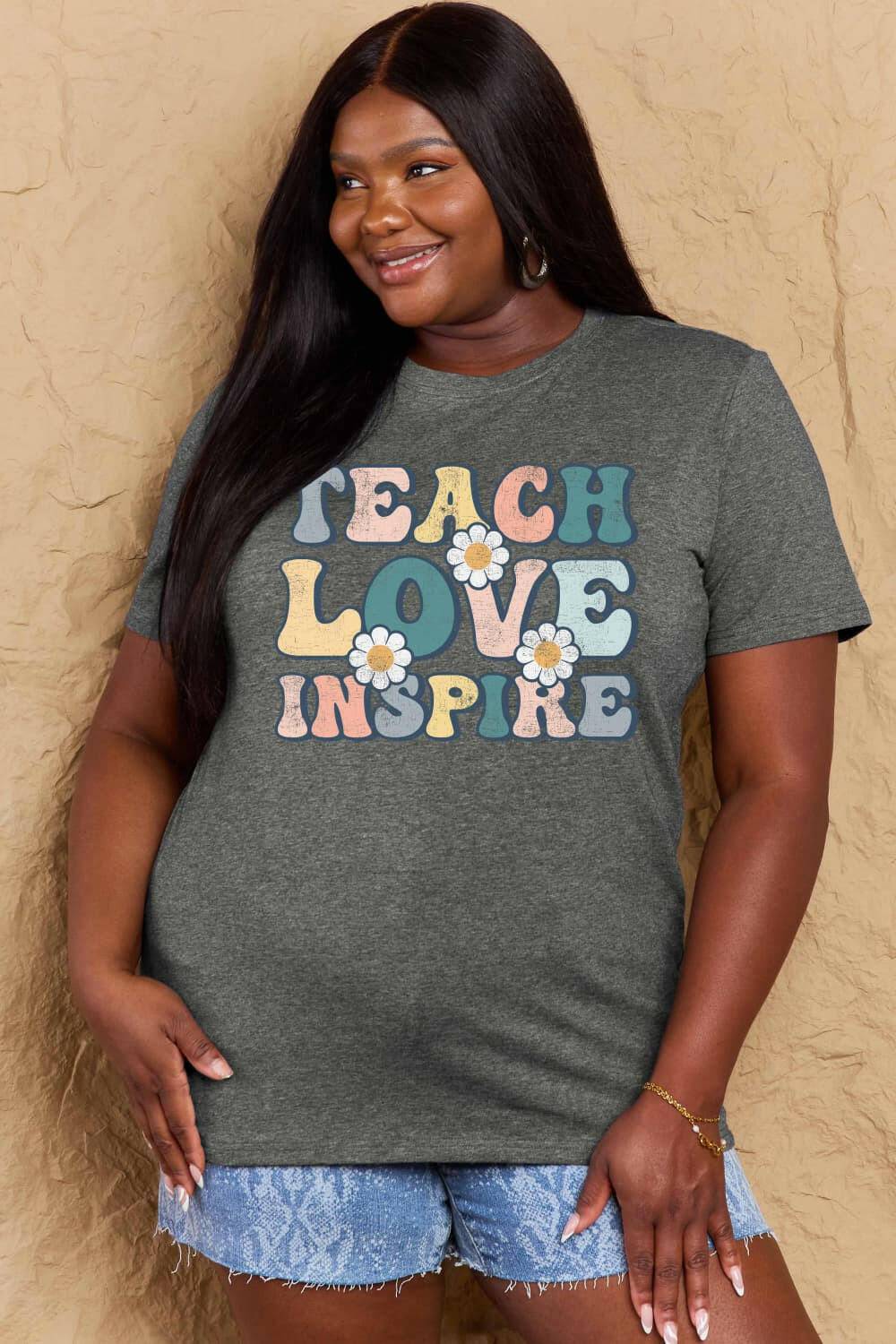 Simply Love Full Size TEACH LOVE INSPIRE Graphic Cotton T-Shirt - Carri's Cache