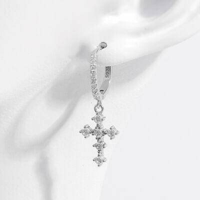 925 Sterling Silver Inlaid Zircon Cross Dangle Earrings - Carri's Cache