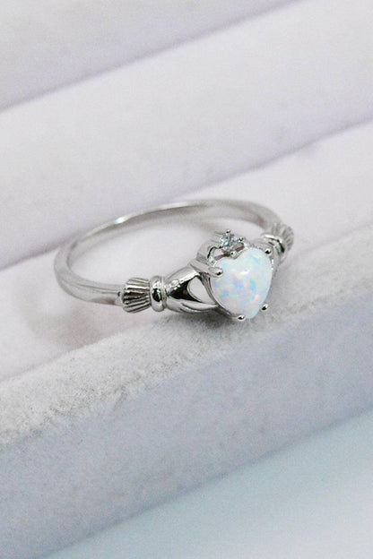 925 Sterling Silver Heart Opal Ring.