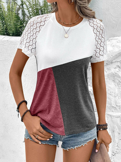 Color Block Raglan Sleeve Round Neck Tee - Carri's Cache