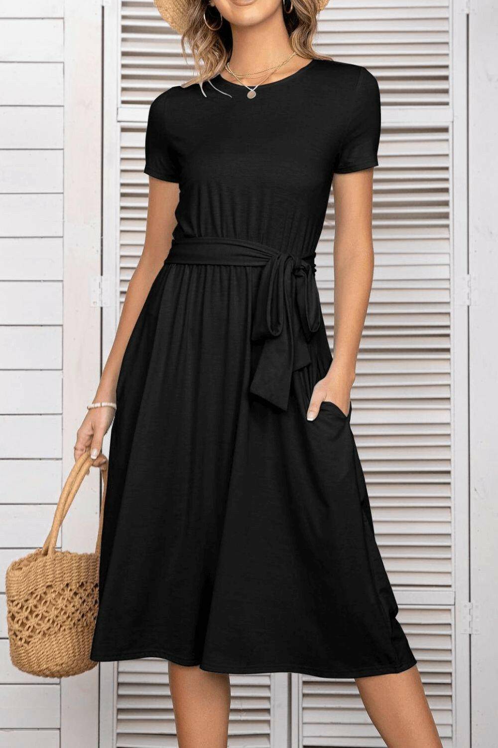 Belted Tee Dress With Pockets.