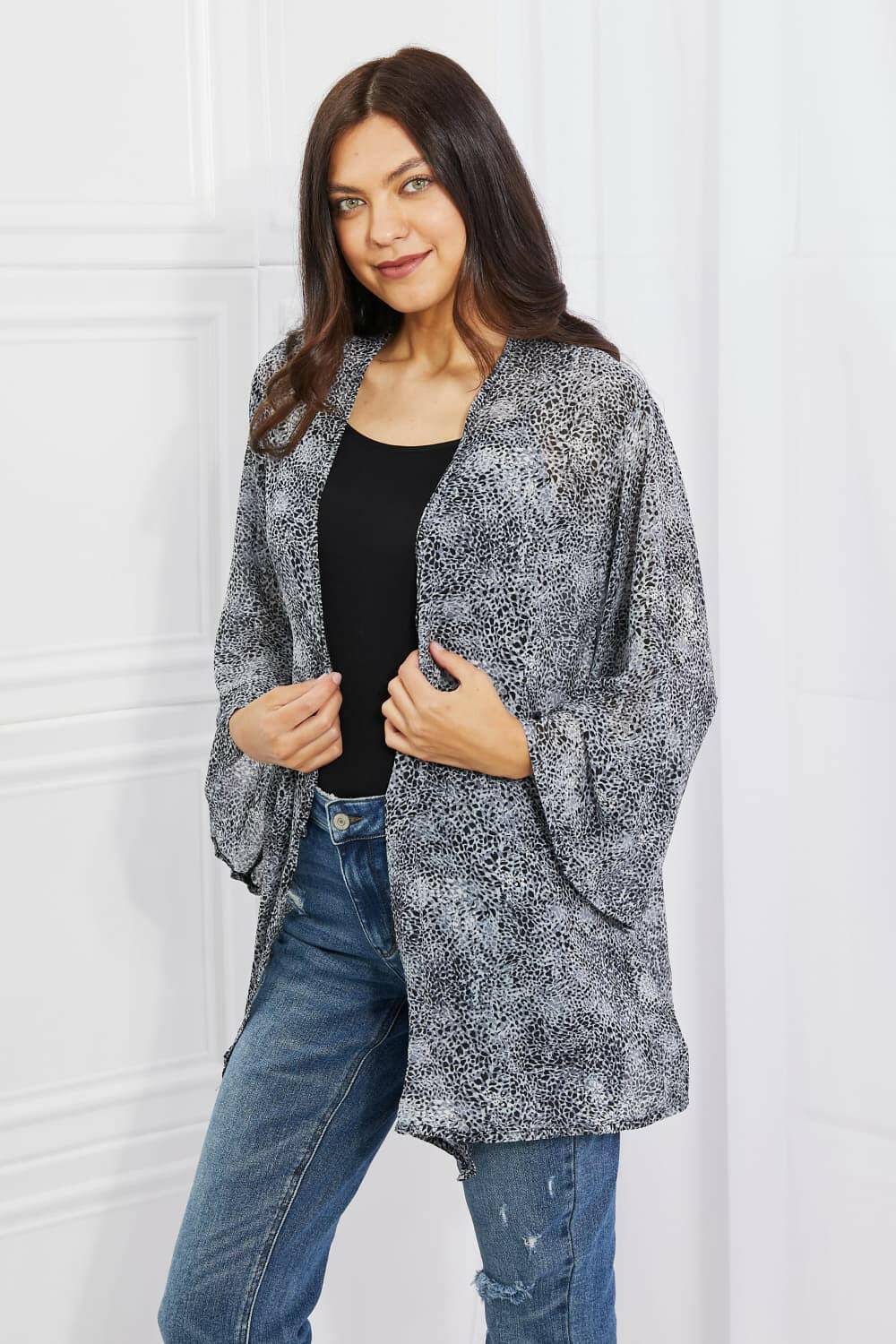 Melody Full Size Snake Print Chiffon Kimono - Carri's Cache