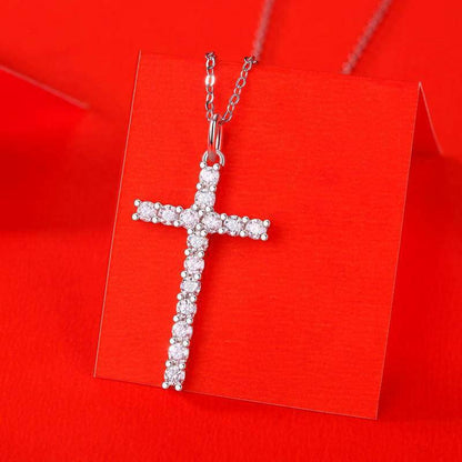 Cross-Shaped 925 Sterling Silver Moissanite Pendant Necklace - Carri's Cache