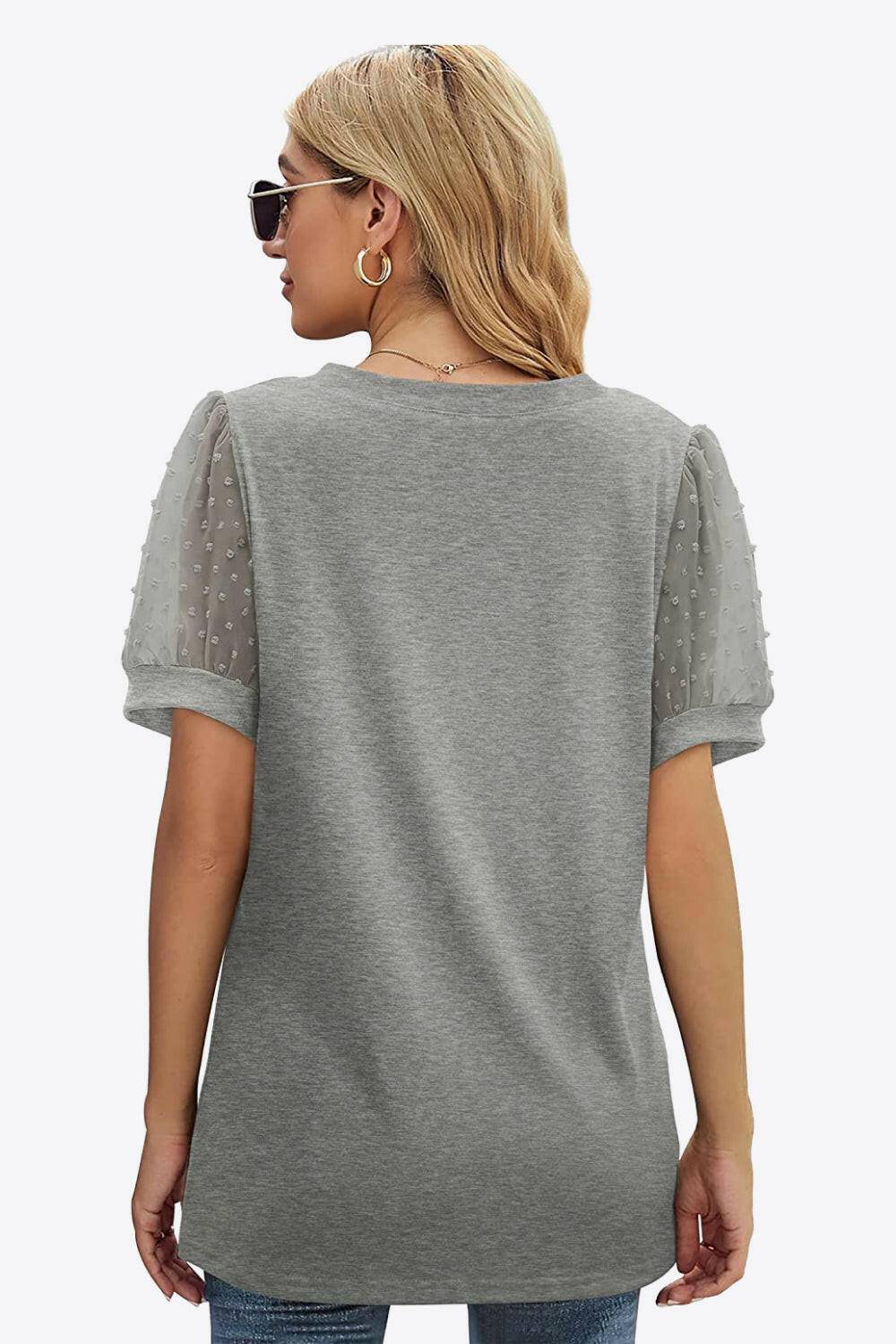 Swiss Dot Puff Sleeve V-Neck Tee - Carri's Cache