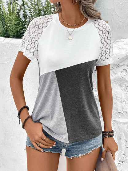 Color Block Raglan Sleeve Round Neck Tee - Carri's Cache