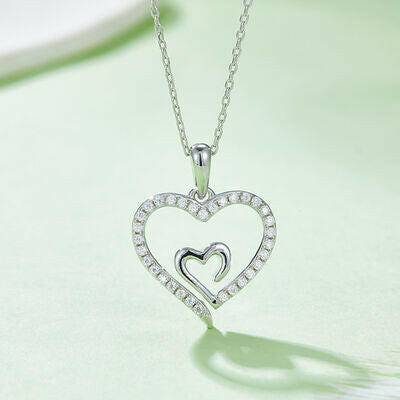 Moissanite 925 Sterling Silver Heart Pendant Necklace - Carri's Cache