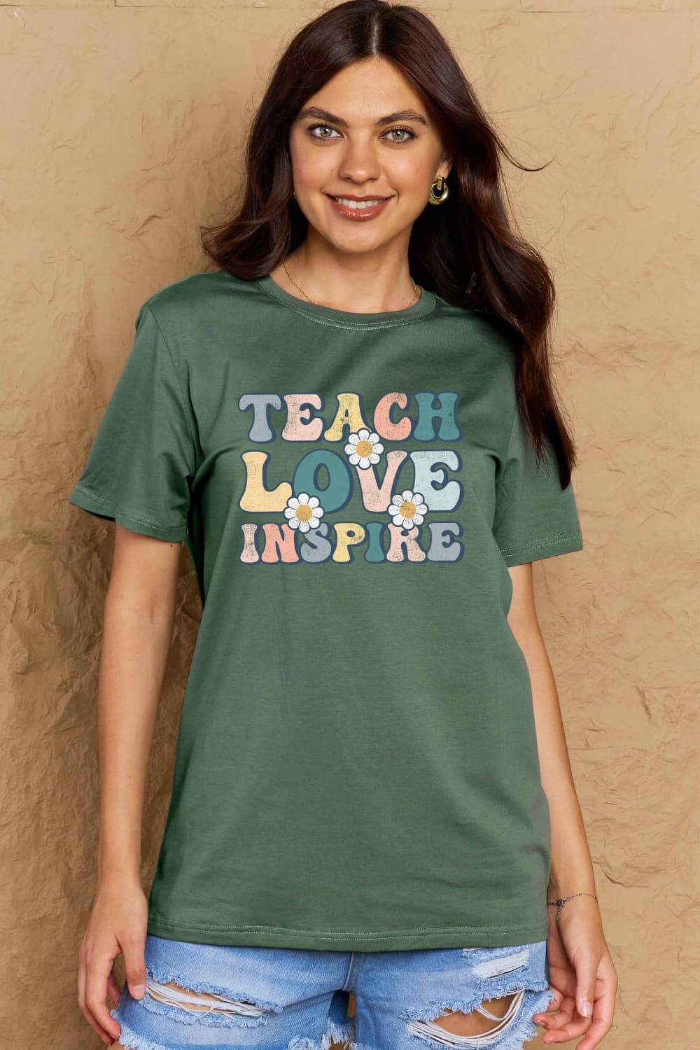 Simply Love Full Size TEACH LOVE INSPIRE Graphic Cotton T-Shirt - Carri's Cache