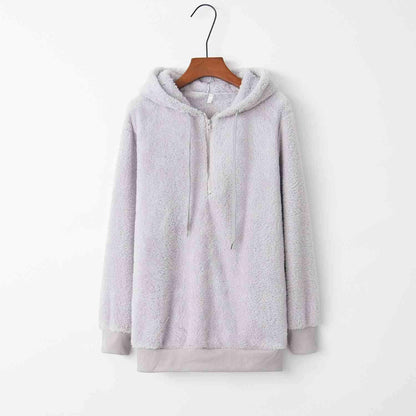 Quarter-Zip Drawstring Teddy Hoodie - Carri's Cache