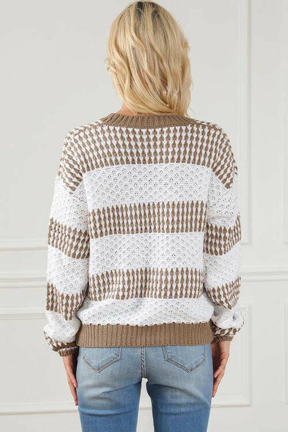 Striped Round Neck Long Sleeve Knit Top - Carri's Cache