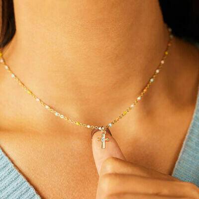 Inlaid Zircon 18K Gold-Plated Cross Bead Necklace - Carri's Cache