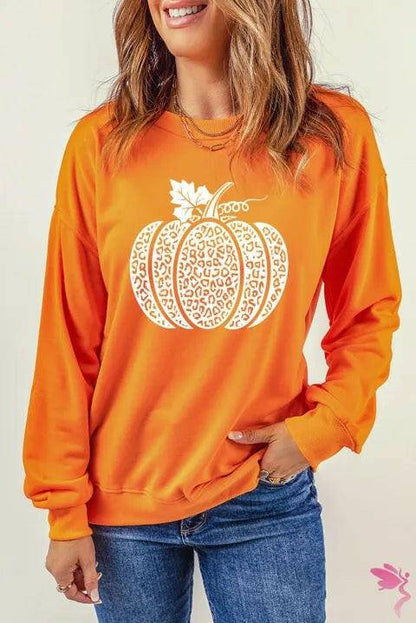 Dropped Shoulder Pumpkin Graphic Sweatshirt - Carri's Cache