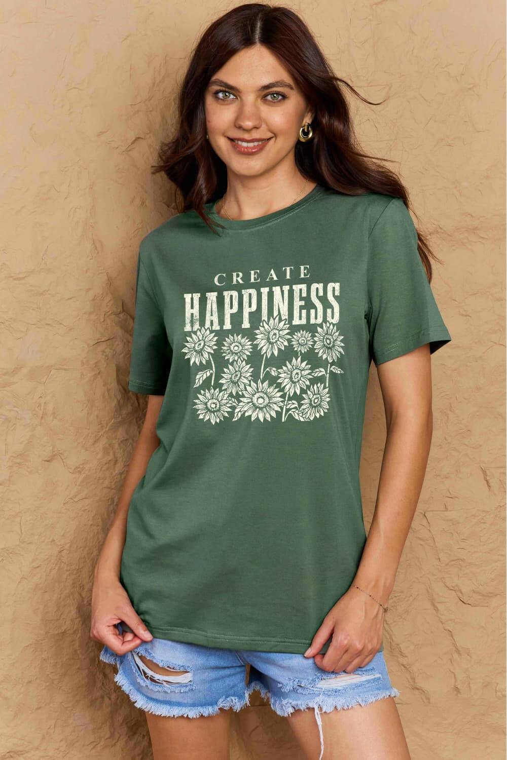 Simply Love Full Size CREATE HAPPINESS Graphic Cotton T-Shirt - Carri's Cache