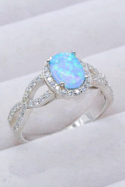 925 Sterling Silver Opal Halo Ring.