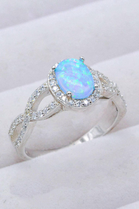 925 Sterling Silver Opal Halo Ring.